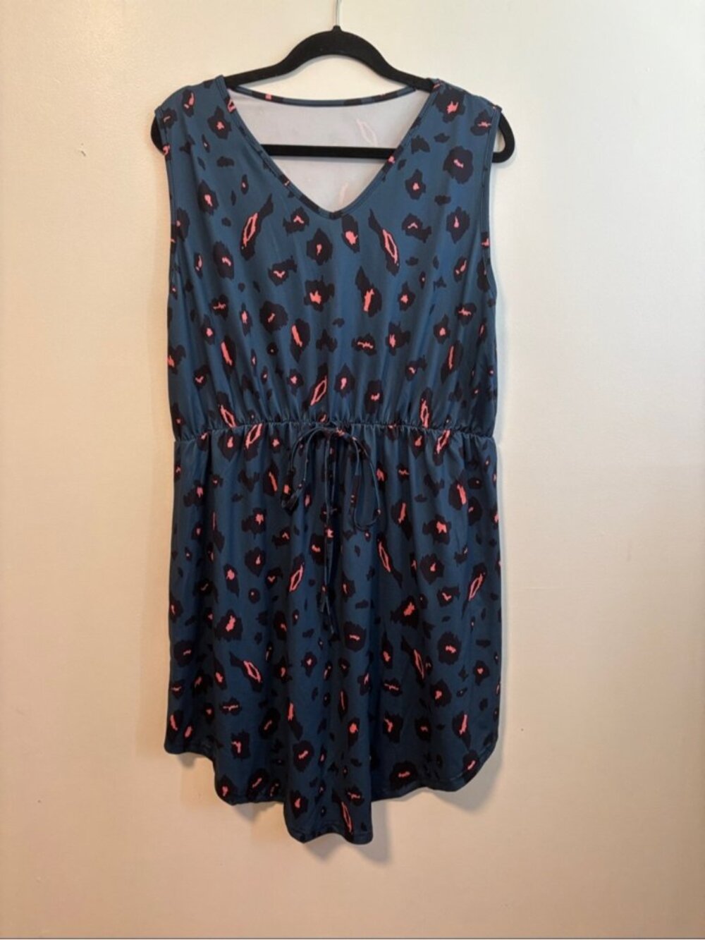 ⭐ 3 for $15 Sleeveless Blue Printed Drawstring Women's Dress